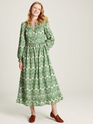 Joules Heather Cotton Dress Green Floral Stamp 